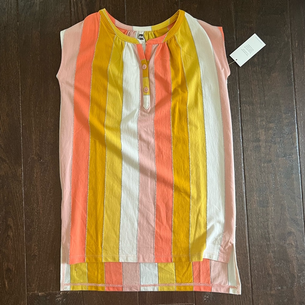 Tea Collection NWT size 5 peach yellow white striped dress